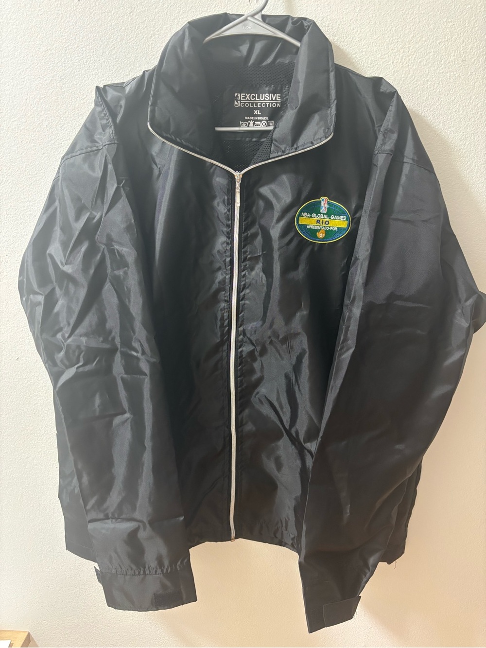 NBA Global Rio Games Black Windbreaker Jacket with Green & Yellow Rio Patch NWOT
